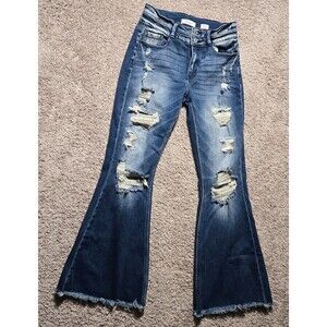 Kancan High Rise Super Flare Gwendolyn Jeans Distressed Size 28 Stretchy NWOT
